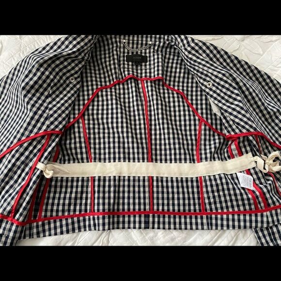 J. CREW Collection Size 8 Navy White Gingham Moto Asym Zip Jacket - Picture 13 of 13